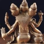 Pure Brass Trimurti Idol | 5" x 4.5" x 2.5" (13 x 11 x 6.5 cm) | 1.5 kg Sacred Art | Divine Trinity Brahma Vishnu Shiva Murti